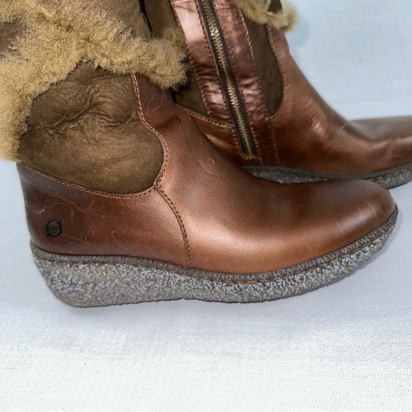 Born Women's Shearling Cognac Brown Suede Leather Mid Calf Boots US7 Luxury Core - Picture 4 of 14